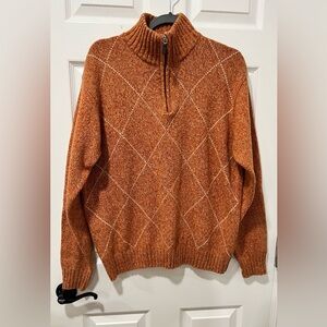Toscano Men Lg Orange Argyle LS Pullover Sweater Quarter Zip Wool Blend Italy